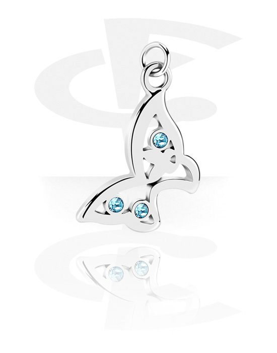 Kuličky, kolíčky a další, Přívěsek (pokovená mosaz) s designem motýl a krystalovými kamínky, Pokovený kov
