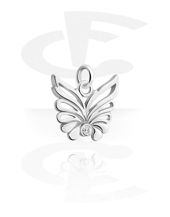 Kuličky, kolíčky a další, Přívěsek (pokovená mosaz) s designem motýl a krystalovým kamínkem, Pokovená mosaz