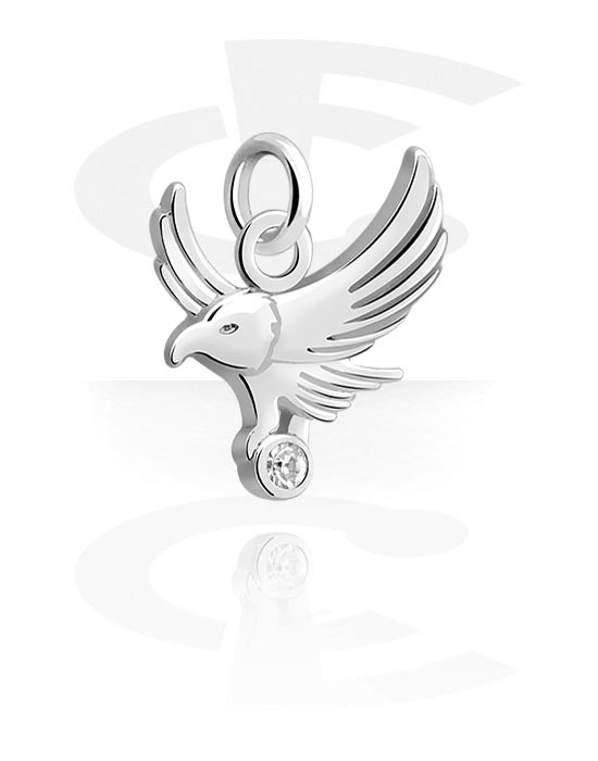 Balls, Pins & More, Charm (plated brass) with bird design and crystal stone, Plated Brass