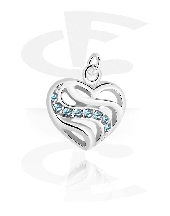 Boules, barres & plus, Pendentif (laiton plaqué) avec motif coeur et pierres en cristal, Laiton plaqué