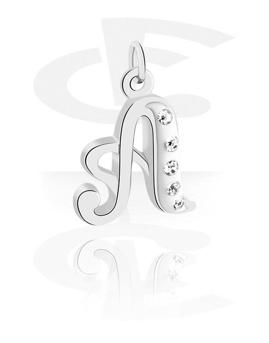 Kulor, stavar & mer, Charm (plated brass) med letter A och kristallstenar, Överdragen mässing