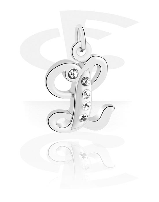 Kulor, stavar & mer, Charm (plated brass) med letter L och kristallstenar, Överdragen mässing