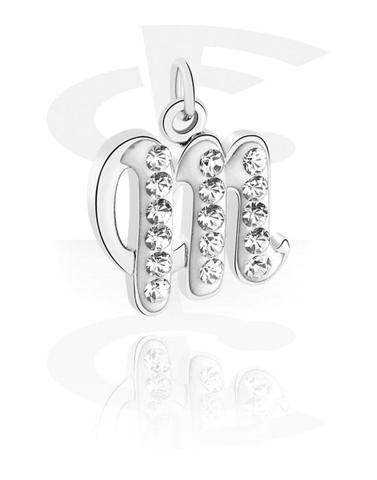 Kulor, stavar & mer, Charm (plated brass) med letter M och kristallstenar, Överdragen mässing