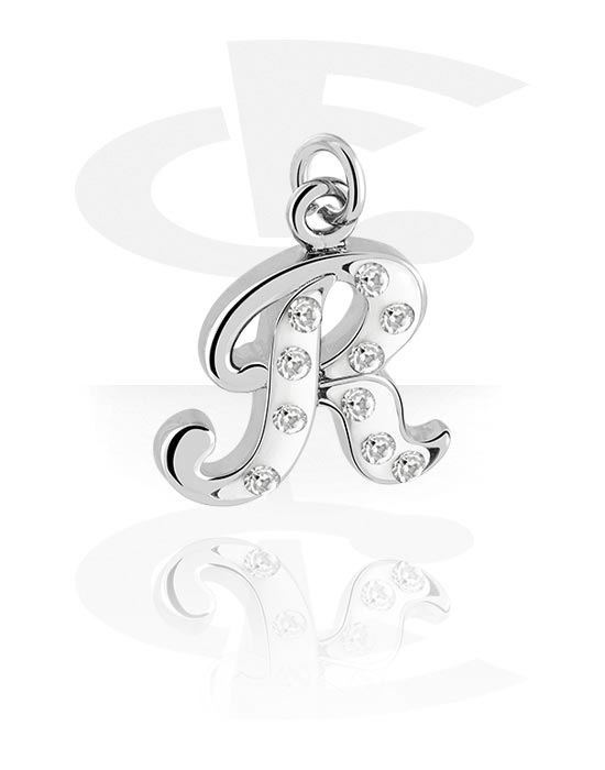 Kulor, stavar & mer, Charm (plated brass) med letter R och kristallstenar, Överdragen mässing