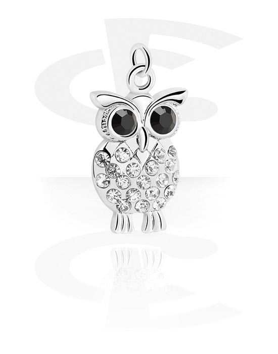 Balls, Pins & More, Charm (plated brass) with owl design and crystal stones, Plated Brass