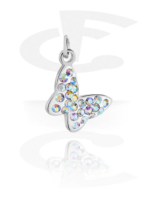 Balls, Pins & More, Charm (plated brass) with butterfly design and crystal stones, Plated Brass