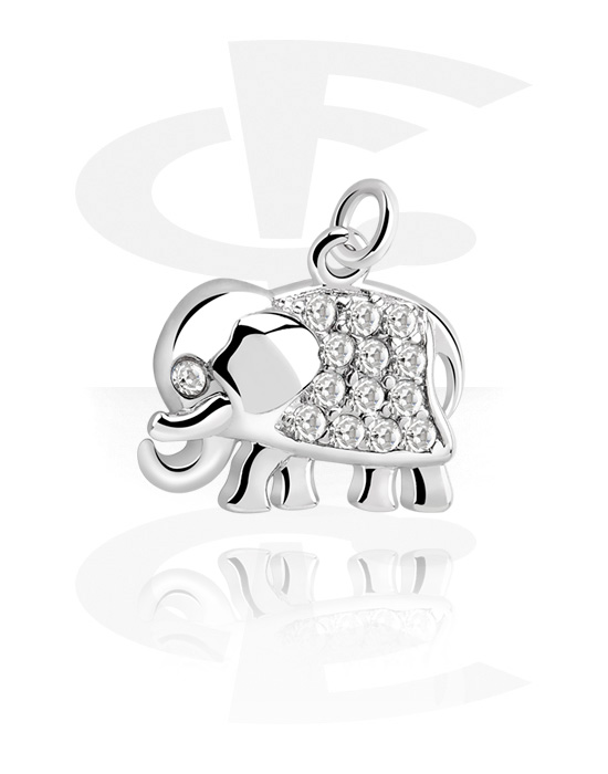 Balls, Pins & More, Charm (plated brass) with elephant design and crystal stones, Plated Brass
