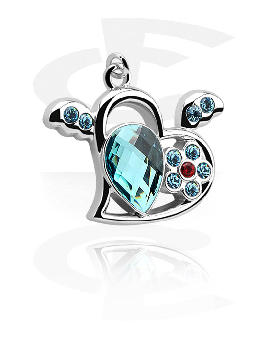 Boules, barres & plus, Pendentif (laiton plaqué) avec motif coeur et pierres en cristal, Laiton plaqué