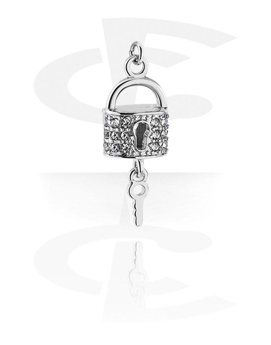 Boules, barres & plus, Pendentif (laiton plaqué) avec cadenas et pierres en cristal, Laiton plaqué