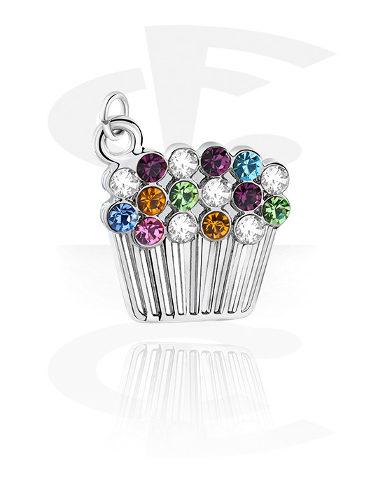 Balls, Pins & More, Charm (plated brass) with cupcake design and crystal stones, Plated Brass