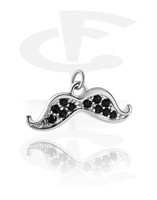 Balls, Pins & More, Charm (plated brass) with mustache design and crystal stones, Plated Brass