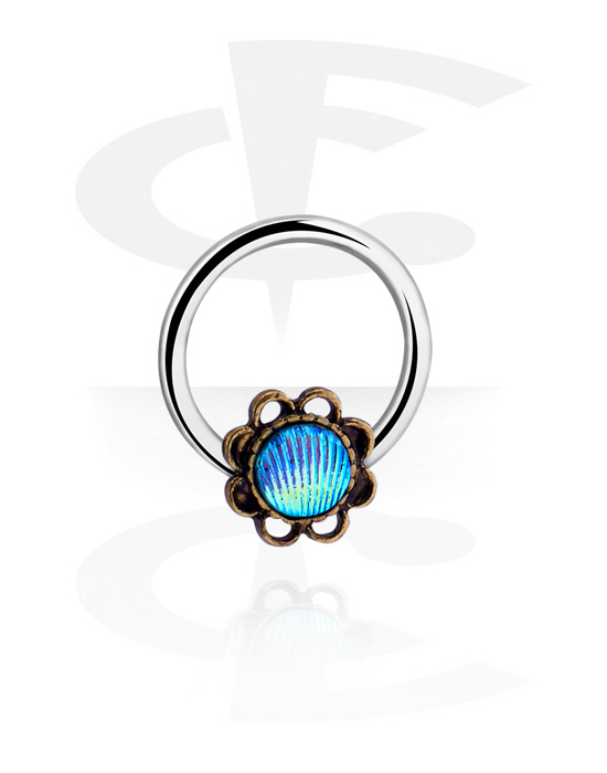 Piercinggyűrűk, Ball closure ring (surgical steel, silver, shiny finish) val vel Kagyló dizájn, Sebészeti acél, 316L