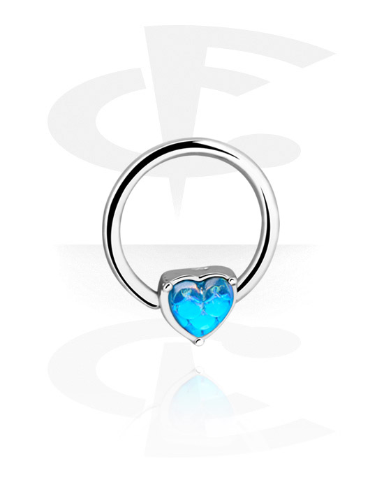 Piercing Rings, Ball closure ring (surgical steel, silver, shiny finish) with heart attachment and fish scales design, Surgical Steel 316L