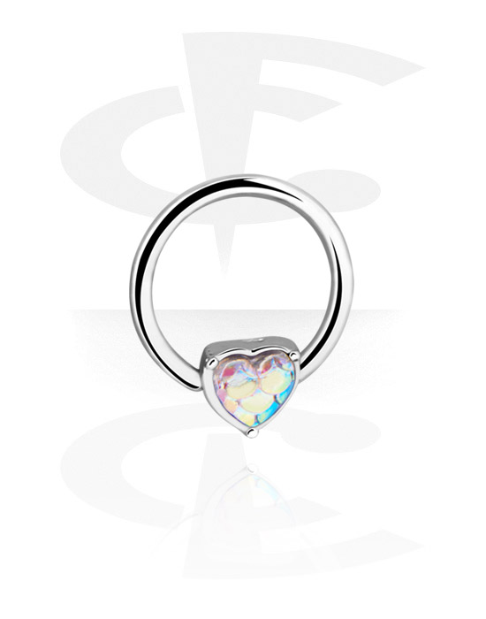 Anéis piercing, Ball closure ring (aço cirúrgico, prata, acabamento brilhante) com acessório coração e design escamas de peixe, Aço cirúrgico 316L