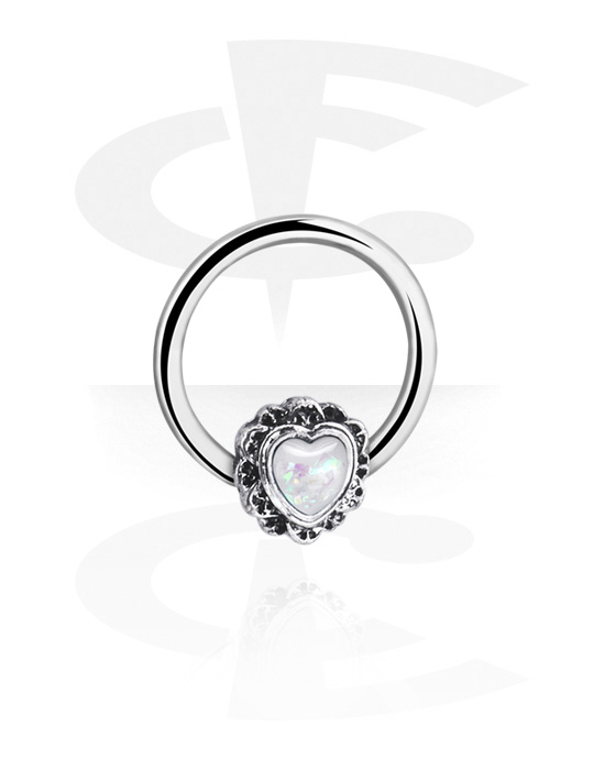 Anneaux, Ball closure ring (acier chirurgical, argent, finition brillante) avec motif coeur, Acier chirurgical 316L