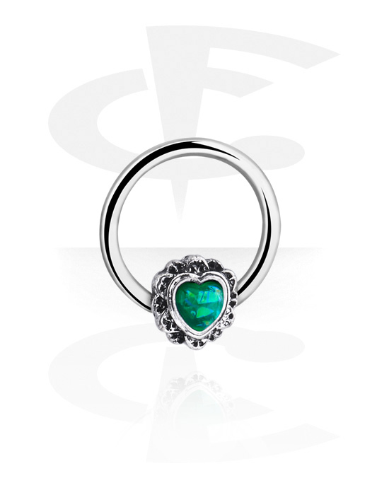 Anneaux, Ball closure ring (acier chirurgical, argent, finition brillante) avec motif coeur, Acier chirurgical 316L