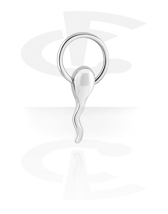 Anneaux, Ball closure ring (acier chirurgical, argent, finition brillante) avec motif spermatozoïde, Acier chirurgical 316L
