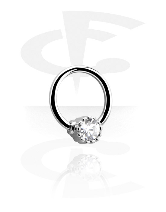 Piercingringar, Ball closure ring (surgical steel, silver, shiny finish) med kristallsten, Kirurgiskt stål 316L