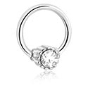 Piercing Rings, Ball closure ring (surgical steel, silver, shiny finish) with crystal stone, Surgical Steel 316L
