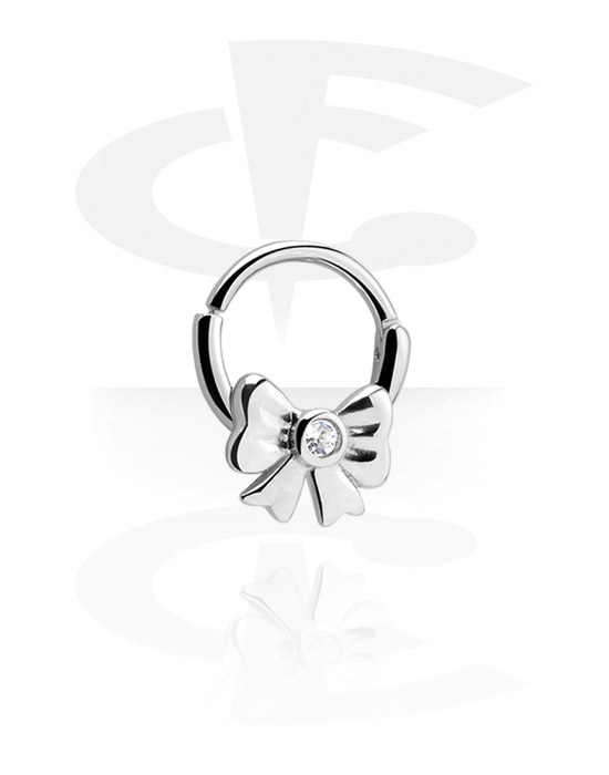 Anéis piercing, Multi-purpose clicker (aço cirúrgico, prata, acabamento brilhante) com laço e pedra de cristal, Aço cirúrgico 316L
