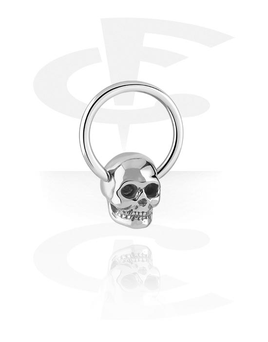 Piercing Ringe, Ring med kuglelukning (kirurgisk stål, sølv, blank finish) med Dødningehovedmotiv, Kirurgisk stål 316L