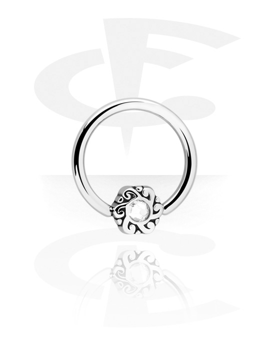 Piercing Ringe, Ring med kuglelukning (kirurgisk stål, sølv, blank finish) med Krystalsten, Kirurgisk stål 316L