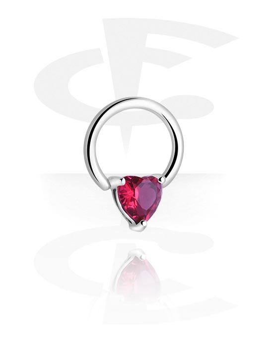 Anneaux, Ball closure ring (acier chirurgical, argent, finition brillante) avec pierrre en crystal en forme de coeur, Acier chirurgical 316L