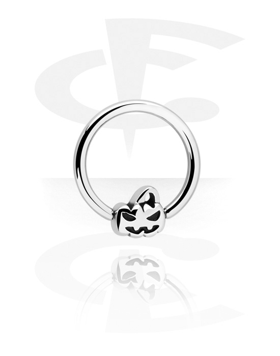 Anéis piercing, Ball closure ring (aço cirúrgico, prata, acabamento brilhante) com acessório de abóbora, Aço cirúrgico 316L