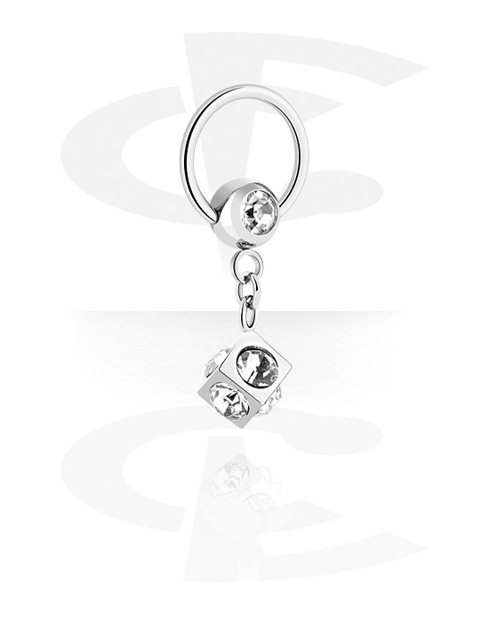 Piercing Rings, Ball closure ring (surgical steel, silver, shiny finish) with crystal stones, Surgical Steel 316L