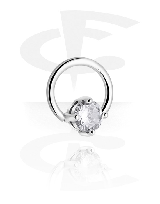 Anneaux, Ball closure ring (acier chirurgical, argent, finition brillante) avec pierre en cristal, Acier chirurgical 316L