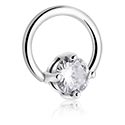 Anneaux, Ball closure ring (acier chirurgical, argent, finition brillante) avec pierre en crystal, Acier chirurgical 316L