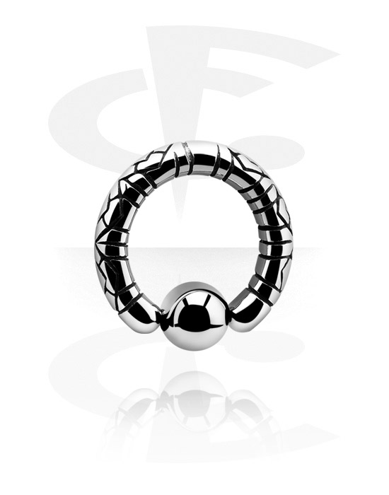Anneaux, Ball closure ring (acier chirurgical, argent, finition brillante) avec ornement, Acier chirurgical 316L