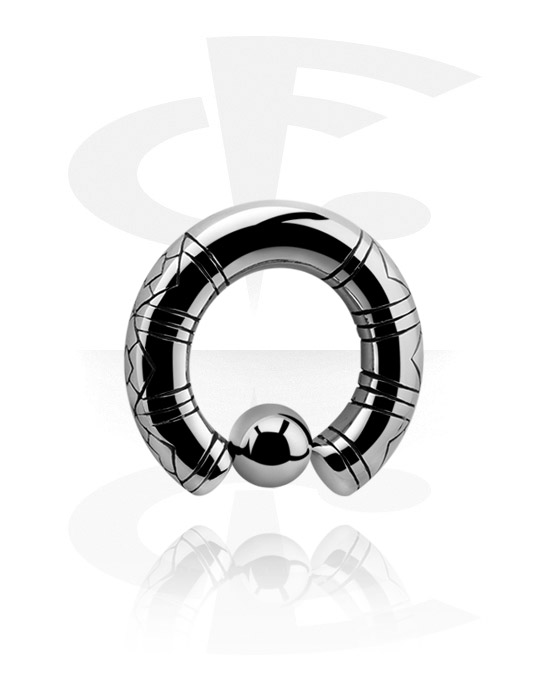 Anneaux, Ball closure ring (acier chirurgical, argent, finition brillante) avec ornement, Acier chirurgical 316L