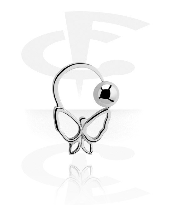 Alke za piercing, Prsten s kuglicom (kirurški čelik, srebrna, sjajna završna obrada) s dizajnom leptira, Kirurški čelik 316L