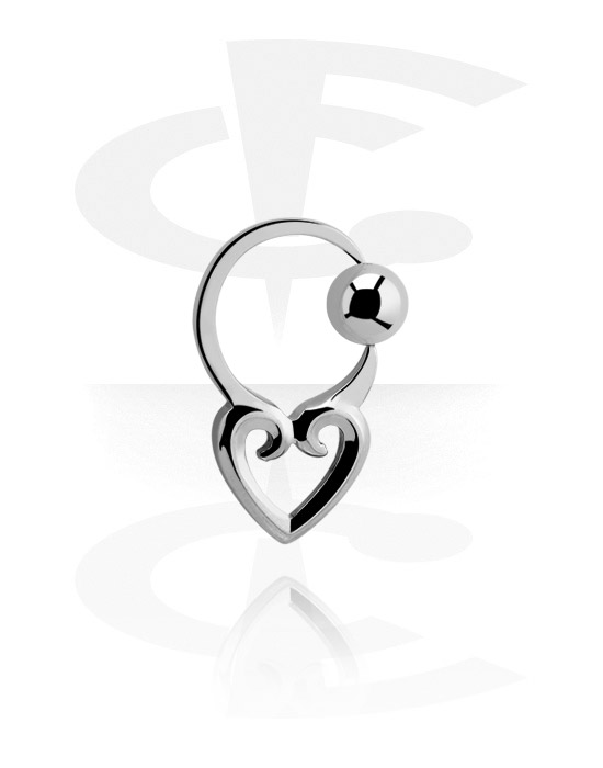 Piercingové kroužky, Kroužek s kuličkou (chirurgická ocel, stříbrná, lesklý povrch) s designem srdce, Chirurgická ocel 316L