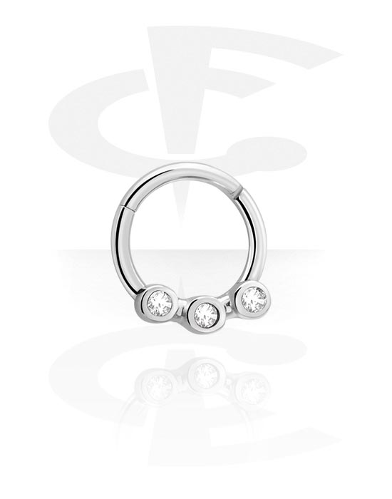 Anéis piercing, Multi-purpose clicker (aço cirúrgico, prata, acabamento brilhante) com pedras de cristal, Aço cirúrgico 316L