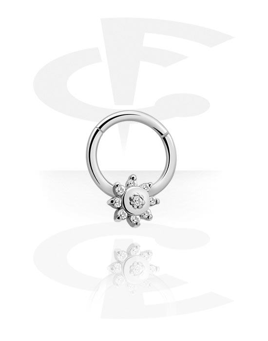 Piercinggyűrűk, Multi-purpose clicker (surgical steel, silver, shiny finish) val vel Flower és Kristálykövek, Sebészeti acél, 316L