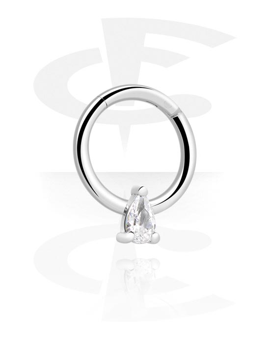 Piercing Ringe, Piercing-Klicker (Chirurgenstahl, silber, glänzend) mit Kristallstein, Chirurgenstahl 316L