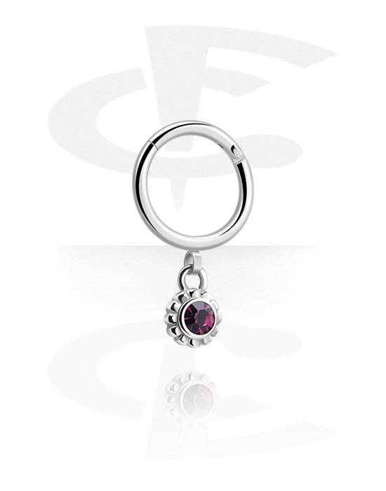 Piercing Ringe, Piercing-clicker (kirurgisk stål, sølv, blank finish) med blomstercharm og Krystalsten, Kirurgisk stål 316L