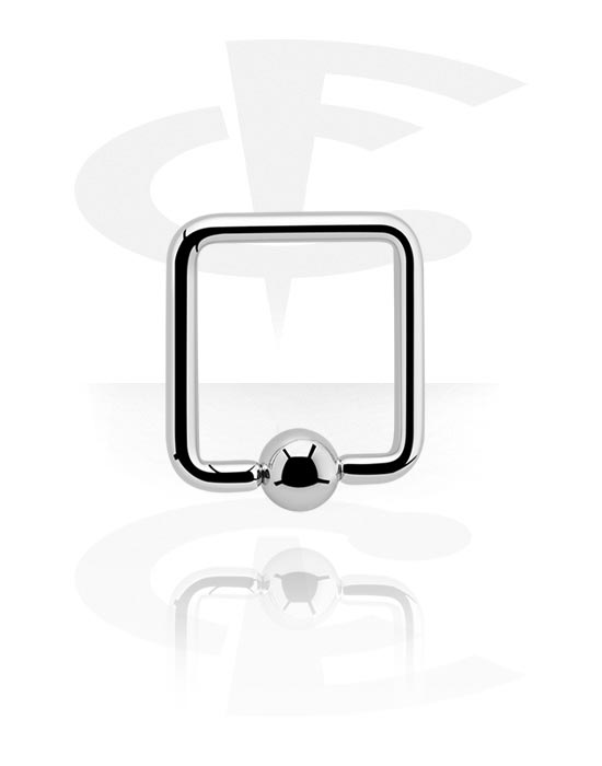 Piercing Ringe, Firkantet ring med kuglelukning (kirurgisk stål, sølv, blank finish) med Kugle, Kirurgisk stål 316L