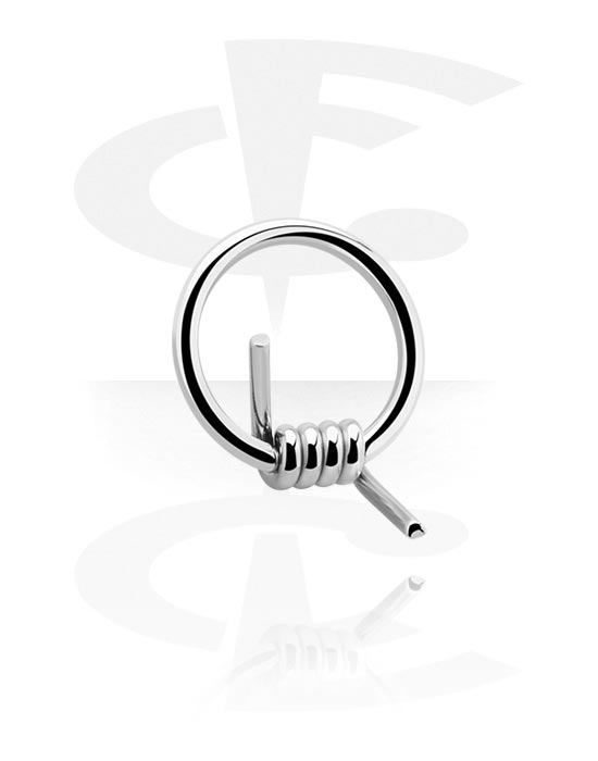 Piercing Ringe, Ring med kuglelukning (kirurgisk stål, sølv, blank finish) med pigtrådsdesign, Kirurgisk stål 316L