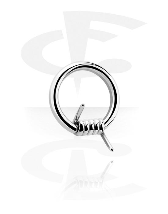 Anneaux, Ball closure ring (acier chirurgical, argent, finition brillante) avec motif fil barbelé, Acier chirurgical 316L