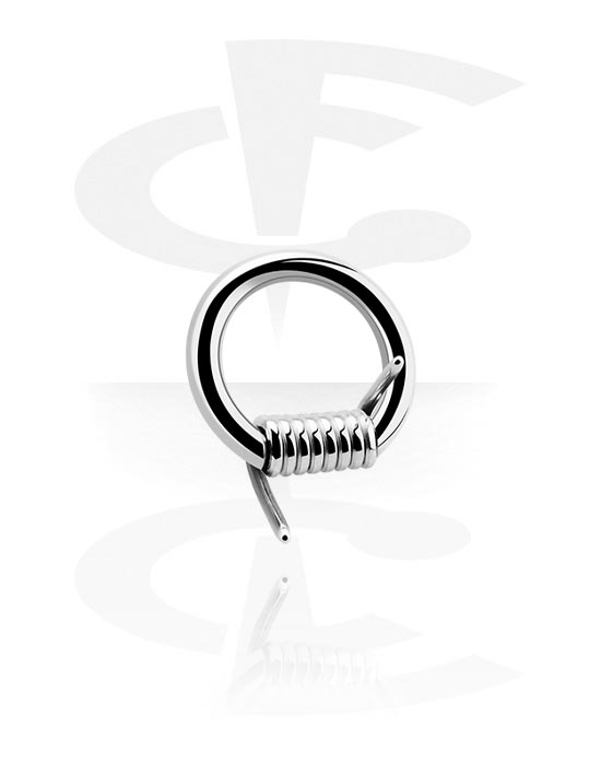 Piercing Ringe, Ring med kuglelukning (kirurgisk stål, sølv, blank finish) med pigtrådsdesign, Kirurgisk stål 316L