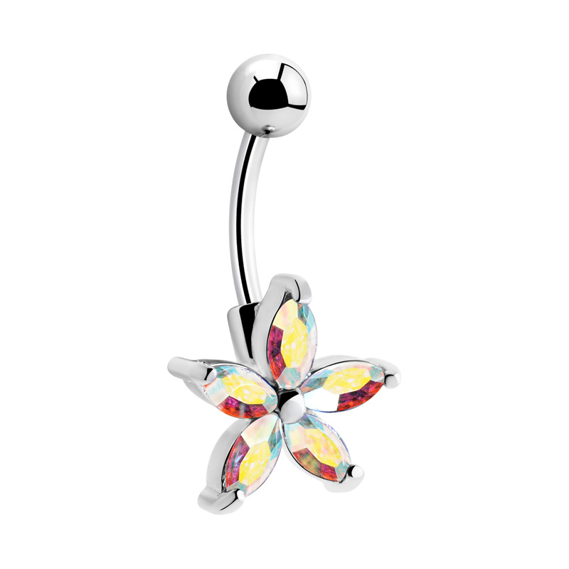 Piercing pour le nombril (acier chirurgical, argent, finition brillante) avec accessoire fleur et pierres en cristal Acier chirurgical 316L Bananes