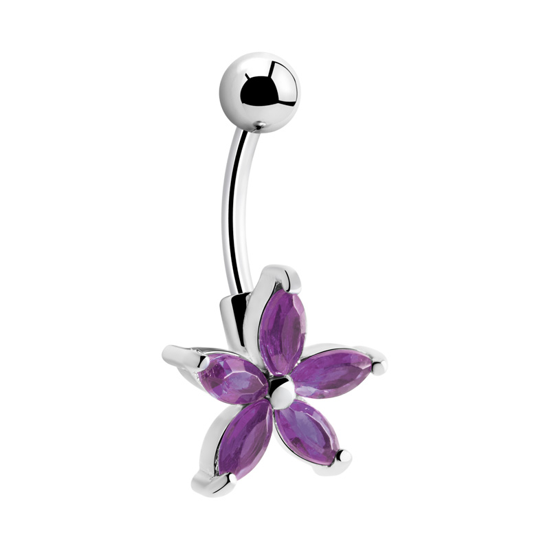Piercing pour le nombril (acier chirurgical, argent, finition brillante) avec accessoire fleur et pierres en cristal Acier chirurgical 316L Bananes