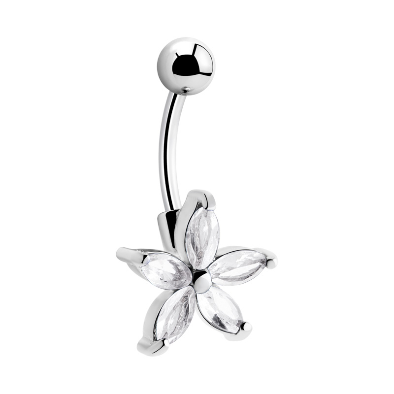 Piercing pour le nombril (acier chirurgical, argent, finition brillante) avec accessoire fleur et pierres en cristal Acier chirurgical 316L Bananes
