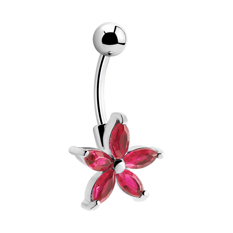 Piercing pour le nombril (acier chirurgical, argent, finition brillante) avec accessoire fleur et pierres en cristal Acier chirurgical 316L Bananes