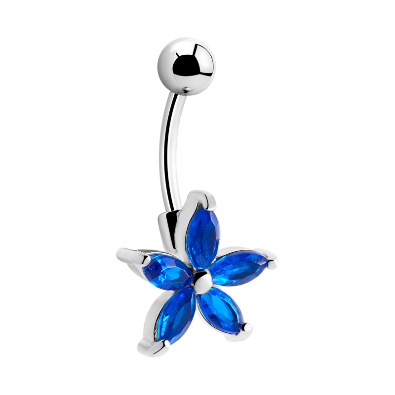 Piercing pour le nombril (acier chirurgical, argent, finition brillante) avec accessoire fleur et pierres en cristal Acier chirurgical 316L Bananes