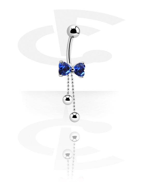 Curved Barbells, Belly button ring (surgical steel, silver, shiny finish) with bow and crystal stones, Surgical Steel 316L