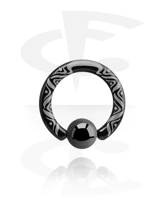 Piercing Ringe, Ring med kuglelukning (kirurgisk stål, sort, blank finish), sort kirurgisk stål 316L